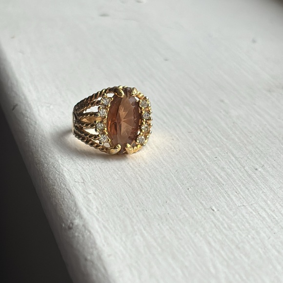 Amber and crystal gold cocktail ring (I8KHGE(A)) size 5/5.5 - Picture 1 of 5